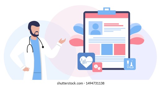 Healthcare insurance vector concept, people with doctor fill health form insurance. human life insurance.  protection of people from accidents. Healthcare services, Ask a doctor, tele medicine