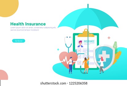 Healthcare insurance vector illustration concept, people with doctor fill health form insurance, 
can use for, landing page, template, ui, web, mobile app, poster, banner, flyer