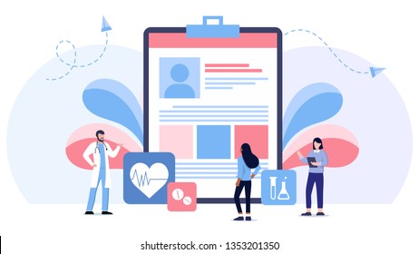 Healthcare insurance vector illustration concept, people with doctor fill health form insurance. human life insurance.  protection of people from accidents with life.