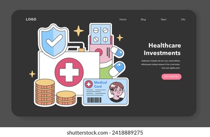 Healthcare investment. Prioritizing medical resources and personal health security. Insurance, medications, and records management. Flat vector illustration