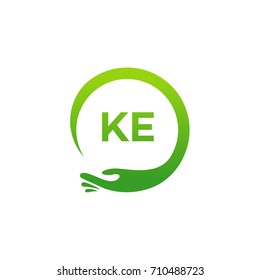 Healthcare KE initial logo designs template, Modern KE initial Care with hand symbol vector