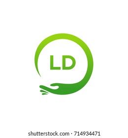 Healthcare LD initial logo designs template, Modern LD initial Care with hand symbol vector