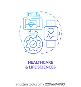 Healthcare and life sciences blue gradient concept icon. Version control system end user industry abstract idea thin line illustration. Isolated outline drawing. Myriad Pro-Bold font used