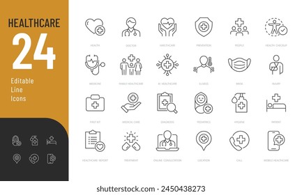 Healthcare Line Editable Icons set. Vector illustration in modern thin line style of medical icons: health, pediatrics, doctor, treatment, and more. Pictograms and infographics for mobile apps