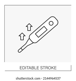  Healthcare line icon. Grow up body temperature and check by device..Electronic thermometer concept. Isolated vector illustration. Editable stroke