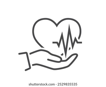 Healthcare line icon. Heart in hand and heartbeat. Medical design element. Isolated vector image in simple style