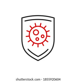 Healthcare line icon with shield and coronavirus. Virus protection medicine concept illustration. Defence from Covid-19.