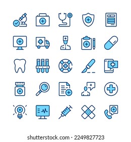 Healthcare line icons. Blue color. Vector line icons set