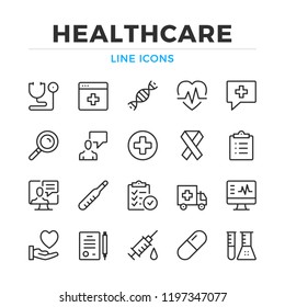 Healthcare line icons set. Modern outline elements, graphic design concepts, simple symbols collection. Vector line icons