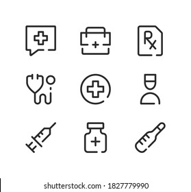 Healthcare line icons set. Modern graphic design concepts, black stroke linear symbols, simple outline elements collection. Vector line icons