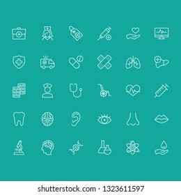 healthcare line white icons collection, medical thin set on blue background