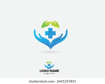 Healthcare logo art. Green and blue gradient color logo. Icon. Pharmacy care logo. Plus. Hospital logo deisgn. Human. Doctor. Love. Medicin.