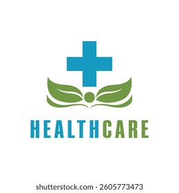 Healthcare Logo with Cross and Leaf Icon Vector