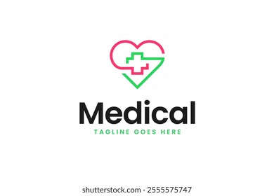 Healthcare logo design template with heart and medical cross vector symbol illustration