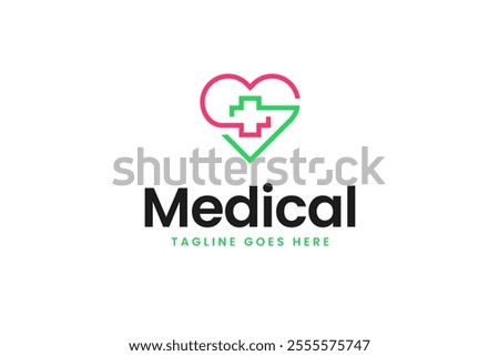 Healthcare logo design template with heart and medical cross vector symbol illustration