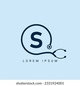 Healthcare Logo On Letter S Template. Medical On S Letter, Initial Doctor Sign Concept, Stethoscope logo icon