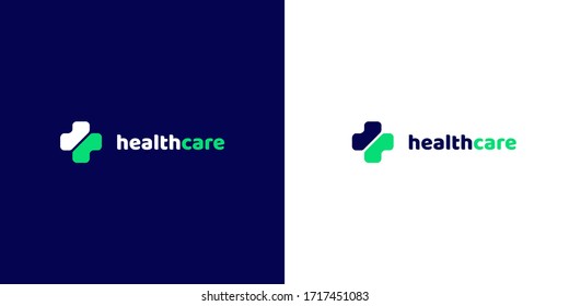 Healthcare logo with plus sign, with light and dark variations logo icon design.