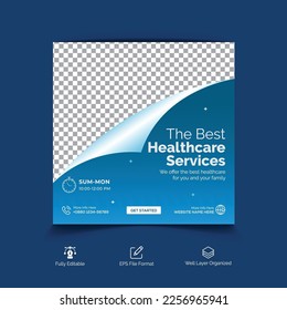 Healthcare marketing social media post template square banners or healthcare flyer