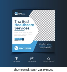 Healthcare marketing social media post template square banners
