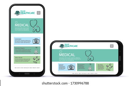 Healthcare and Medical App User Interface Design for Mobile Phones. Horizontal and Vertical Positions.