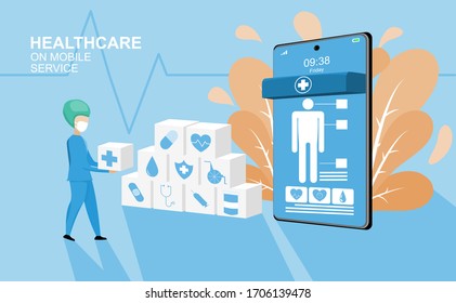 Healthcare and medical application on mobile service. vector illustration about healthcare