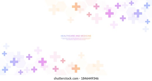 Healthcare medical background with hexagons pattern and crosses. Vector illustration for health care and medicine design, pharmaceutical manufacturing, and industry.