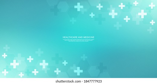 Antecedentes médicos de salud con hexagones y cruces. Ilustración vectorial para el diseño de atención médica y medicina, fabricación farmacéutica e industria.