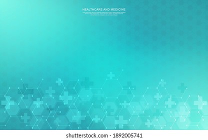 Healthcare medical background with hexagons pattern and crosses. Vector illustration for health care and medicine design, pharmaceutical manufacturing, and industry.