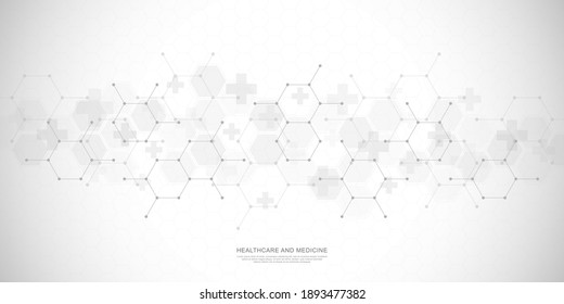 Healthcare medical background with hexagons pattern and crosses. Vector illustration for health care and medicine design, pharmaceutical manufacturing, and industry.