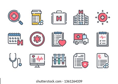 Healthcare And Medical Care Related Color Line Icon Set. Medicine, Hospital And Medical Service Linear Icons. Medicine Colorful Outline Vector Sign Collection.