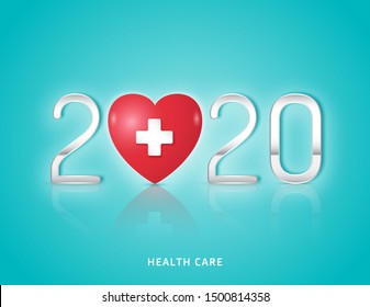 Healthcare And Medical Concept Heart And Health Symbol Checkup For Happy And Healthy New Year 2020. Wishing You Stay In Good Health. Vector Illustration