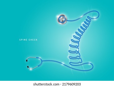 La atención de la salud y el concepto médico estetoscopio dan forma a la columna vertebral y revisan todos los órganos. deseando que te quedes en buena salud. ilustración vectorial