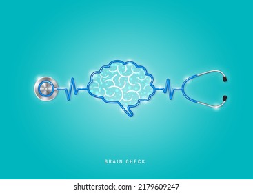 Healthcare and medical concept stethoscope shape brain and checkup all organs. wishing you stay in good health. vector illustration