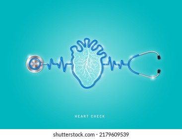 Healthcare and medical concept stethoscope shape heart and checkup all organs. wishing you stay in good health. vector illustration