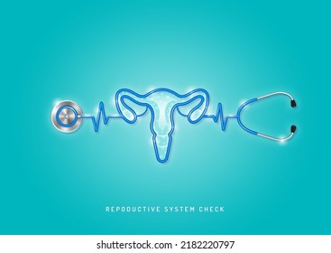 La atención de la salud y el concepto médico el estetoscopio forman el sistema reproductivo y verifican todos los órganos. deseando que te quedes en buena salud. ilustración vectorial