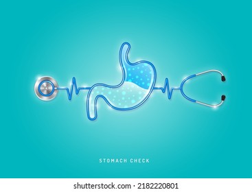 Healthcare and medical concept stethoscope shape stomach and checkup all organs. wishing you stay in good health. vector illustration