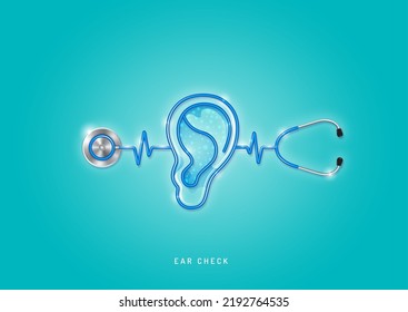 La atención de la salud y el concepto médico estetoscopio moldean la audición para el oído y el chequeo y todos los órganos. deseando que te quedes en buena salud. ilustración vectorial