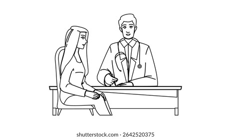 healthcare medical consultation diagnosis vector. stethoscope hospital, physician care, health general healthcare medical consultation diagnosis character. people black line pencil drawing