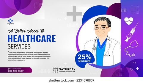 Healthcare and medical Doctor banner, Medical health poster template design. Realistic hospital webinar template.