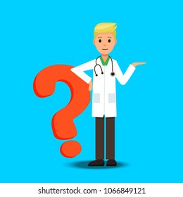 Healthcare. Medical Doctor. Cartoon Character. Health issues. Presentation Screen. Assistance to students of medical faculties. Vector illustration