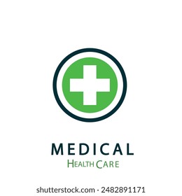 HealthCare, Hospital Médico icono cruzado, salud verde natural y logotipo médico.