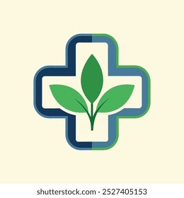 HealthCare, Medical Hospital cross Icon ,Natural green health and medical logo.Green Nature leaf symbol.eco medical logo plant on background.