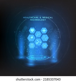 Healthcare and medical icon pattern innovation digital technology technology background. Medical, science and technology concepts. Abstract futuristic design. Vector illustration.