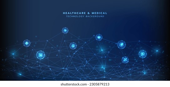 Atención de la salud e innovación en el patrón de iconos médicos antecedentes de tecnología digital. Conceptos médicos, científicos y tecnológicos. Resumen de diseño futurista. Ilustración vectorial.