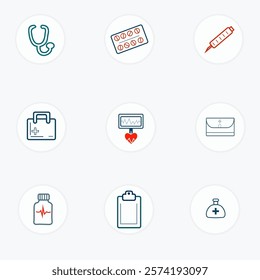 Healthcare and medical icon set. icons for hospital, healthcare, emergency, doctor, diagnosis, illness, ambulance, vector set