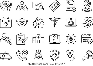 Healthcare and Medical Icons Set – Vector Line Set for Hospitals, Clinics, and Wellness Apps