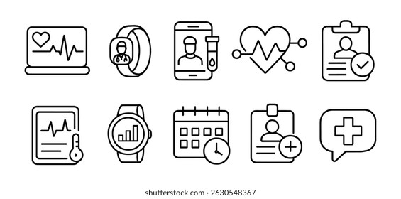 Healthcare, medical line icon set - heartbeat, doctor, health symbols