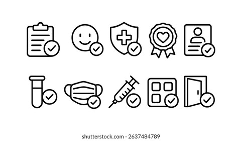 Healthcare and medical line icon set: health checkup, wellness, medicine, doctor icons