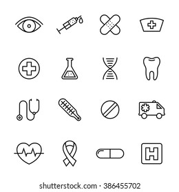 Healthcare Medical Line Web Icons, Collection Of Ambulance And Hospital Symbols - Vector Design Illustration