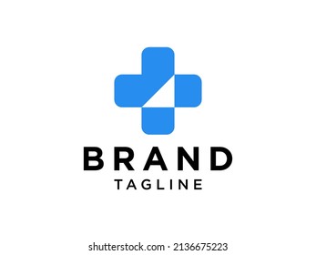 Healthcare Medical Logo. Blue Abstract Symbol with Negative Space Cross Sign inside. Flat Vector Logo Design Template Element.